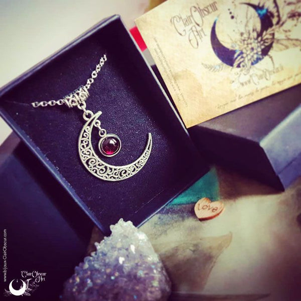 Parure Collier Luna et bague elfique "Elwing", pierre au choix ! - Illustrations & Bijoux fantaisie ClairObscur Art
