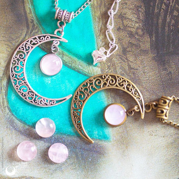 Parure Collier Luna et bague elfique "Elwing", pierre au choix ! - Illustrations & Bijoux fantaisie ClairObscur Art