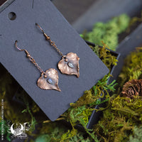 Boucles d'oreilles Feuilles de Lierre & Pierre de lune arc-en-ciel