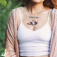 Collier Feuilles de Pivoine & Pierre de lune arc-en-ciel