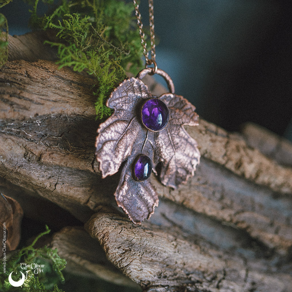 Collier Feuille de Figuier & Améthystes