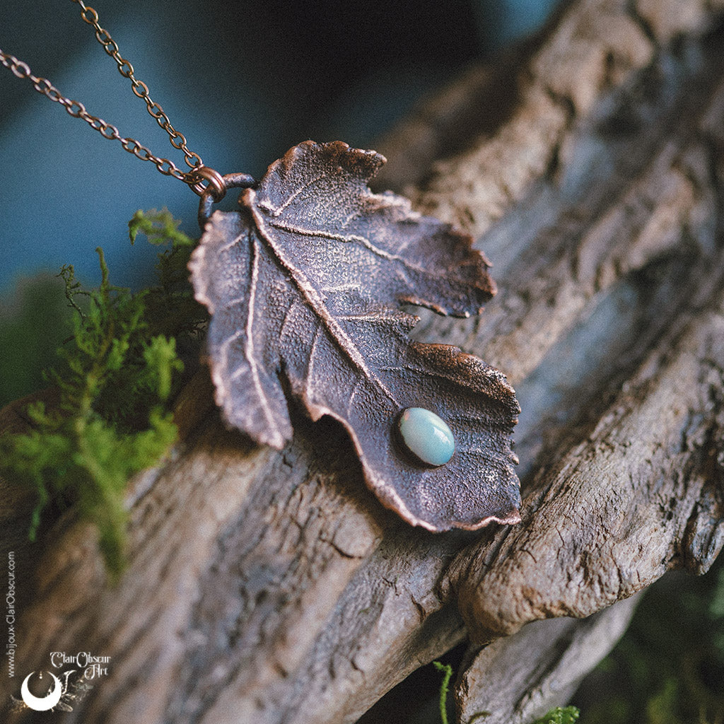 Collier Feuille de Figuier & Opale