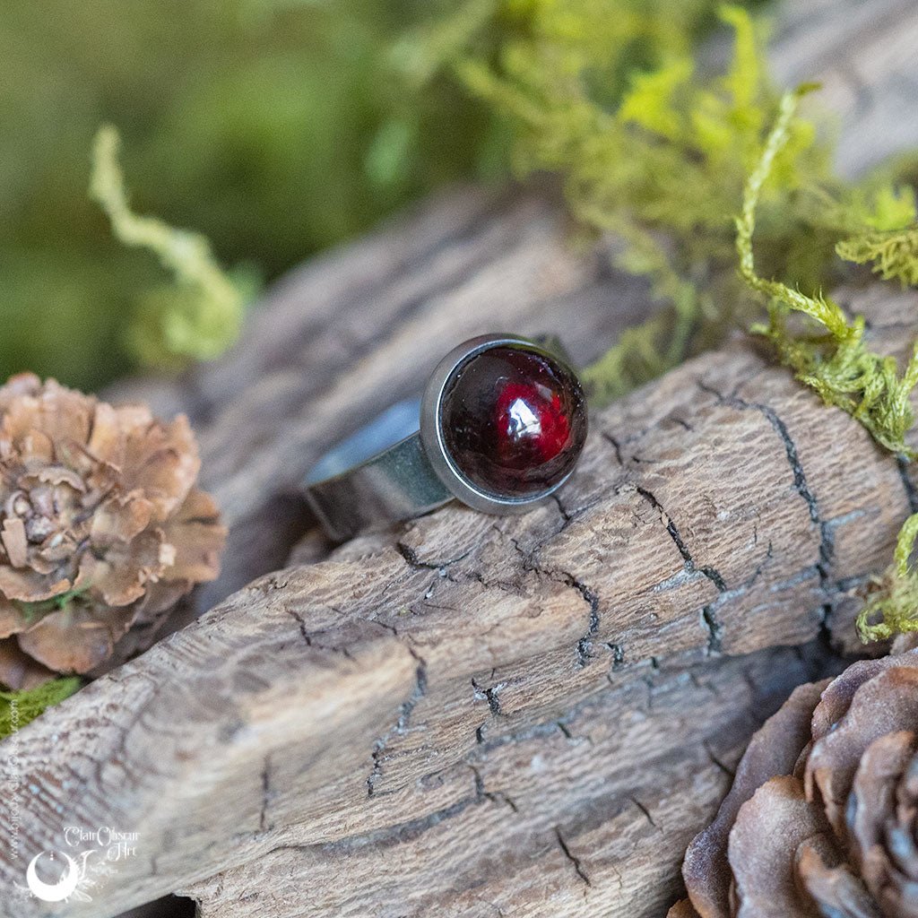 Bague "Aphéléia" acier inoxydable, pierre au choix - ajustable - Illustrations & Bijoux fantaisie ClairObscur Art
