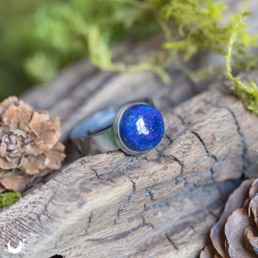 Bague "Aphéléia" acier inoxydable, pierre au choix - ajustable - Illustrations & Bijoux fantaisie ClairObscur Art