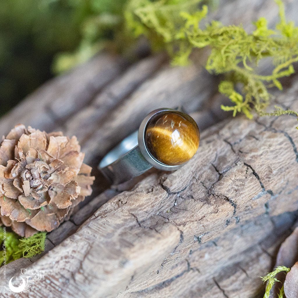 Bague "Aphéléia" acier inoxydable, pierre au choix - ajustable - Illustrations & Bijoux fantaisie ClairObscur Art