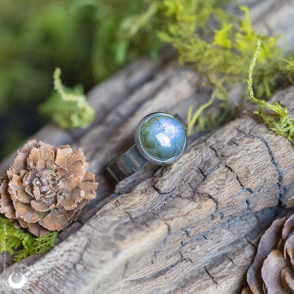 Bague "Aphéléia" acier inoxydable, pierre au choix - ajustable - Illustrations & Bijoux fantaisie ClairObscur Art