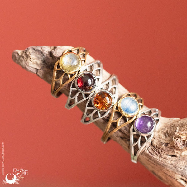 Bague elfique "Aeloria" pierre au choix - Illustrations & Bijoux fantaisie ClairObscur Art