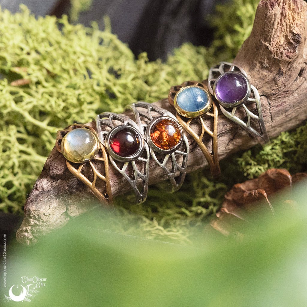 Bague elfique "Aeloria" pierre au choix - Illustrations & Bijoux fantaisie ClairObscur Art