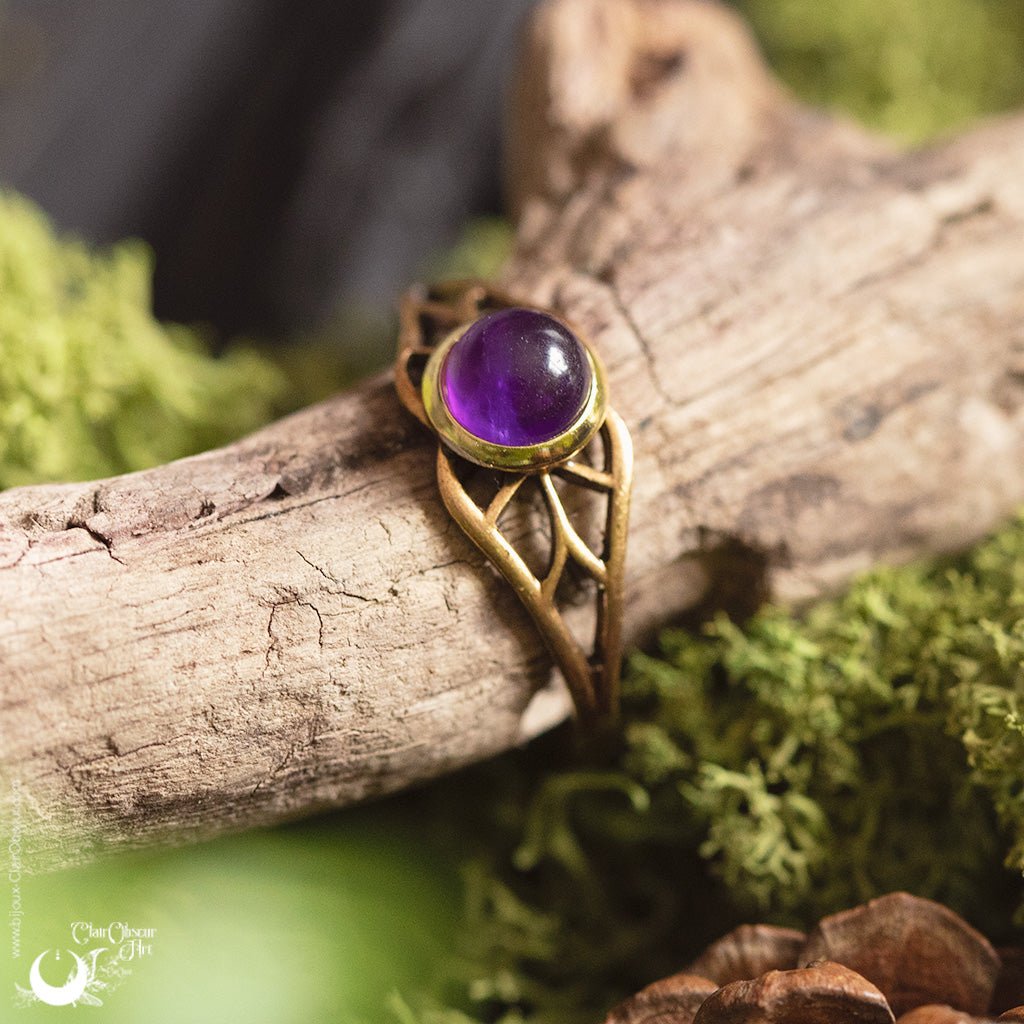 Bague elfique "Aeloria" pierre au choix - Illustrations & Bijoux fantaisie ClairObscur Art