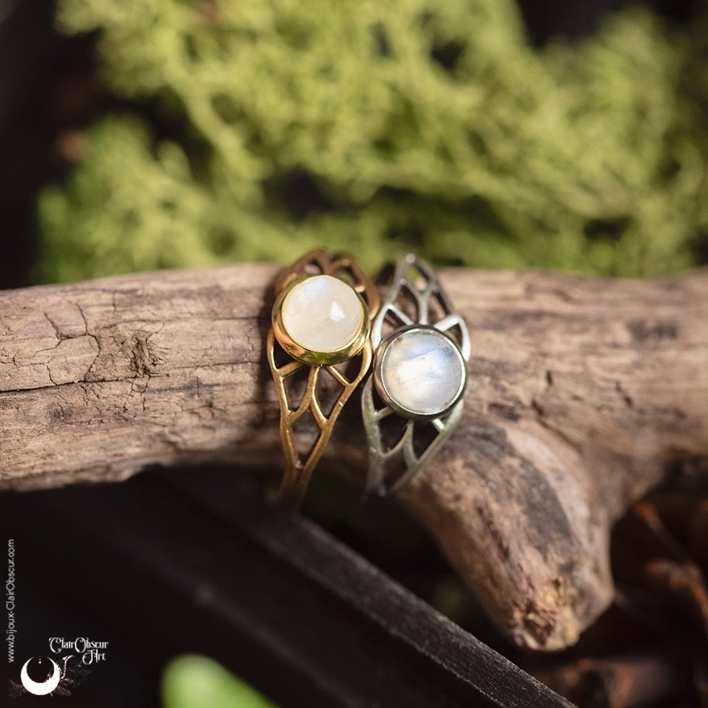 Bague elfique "Aeloria" pierre au choix - Illustrations & Bijoux fantaisie ClairObscur Art