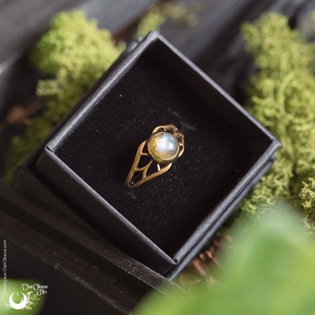 Bague elfique "Aeloria" pierre au choix - Illustrations & Bijoux fantaisie ClairObscur Art
