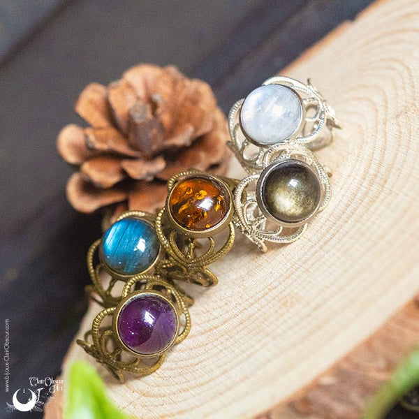Bague elfique "Elwing" pierre au choix - Illustrations & Bijoux fantaisie ClairObscur Art