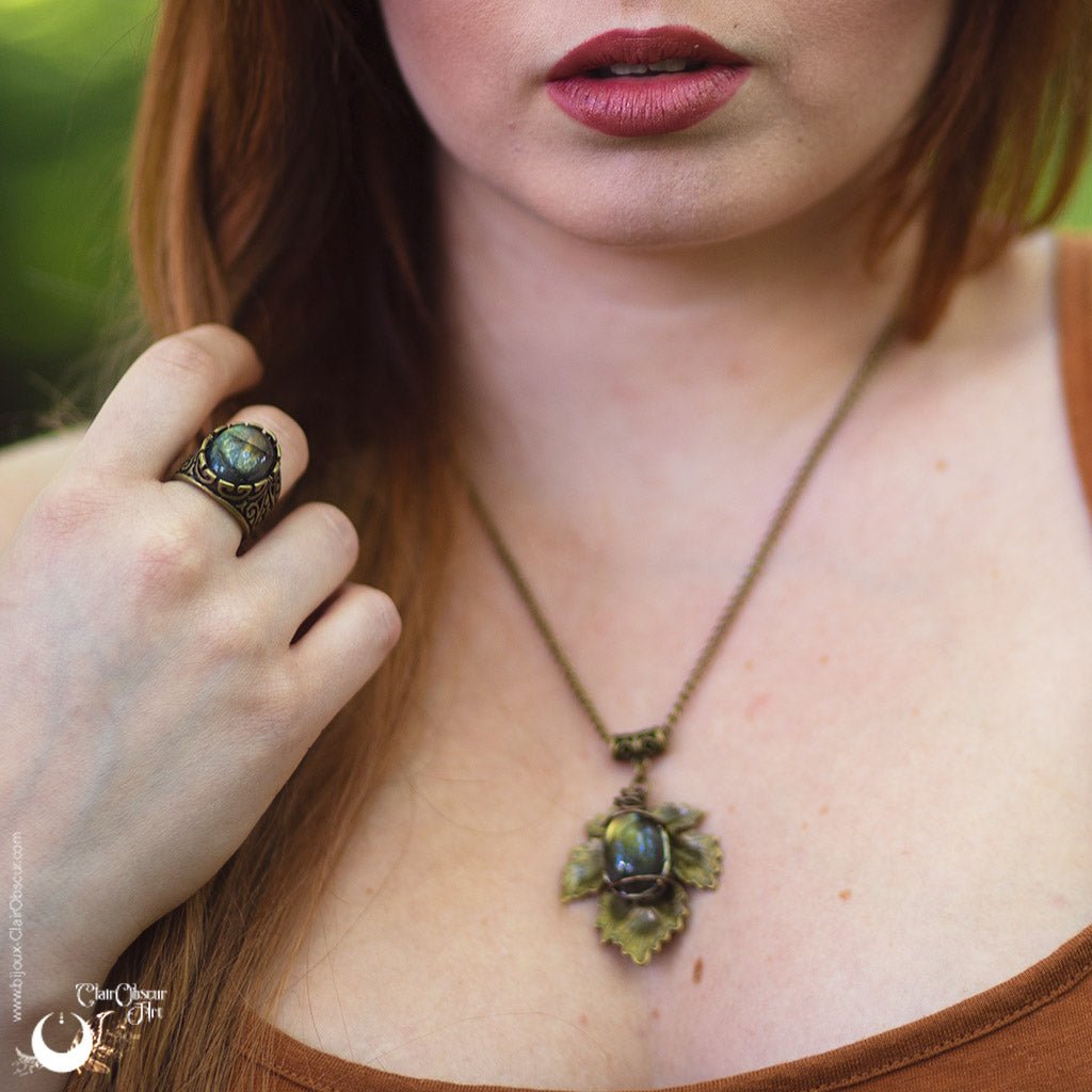 Bague mixte "Calypso" Labradorite, ajustable - Derniers exemplaires - Illustrations & Bijoux fantaisie ClairObscur Art
