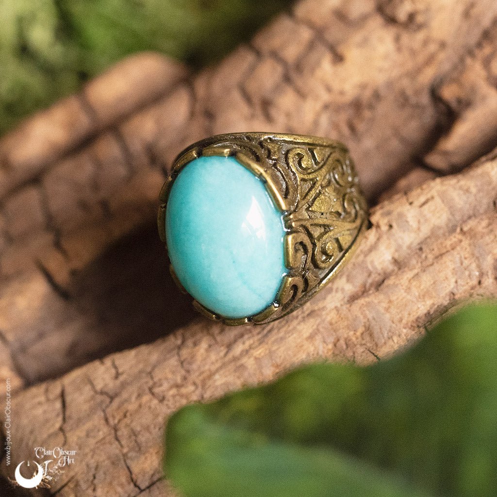 Bague mixte "Calypso" pierre au choix - Illustrations & Bijoux fantaisie ClairObscur Art