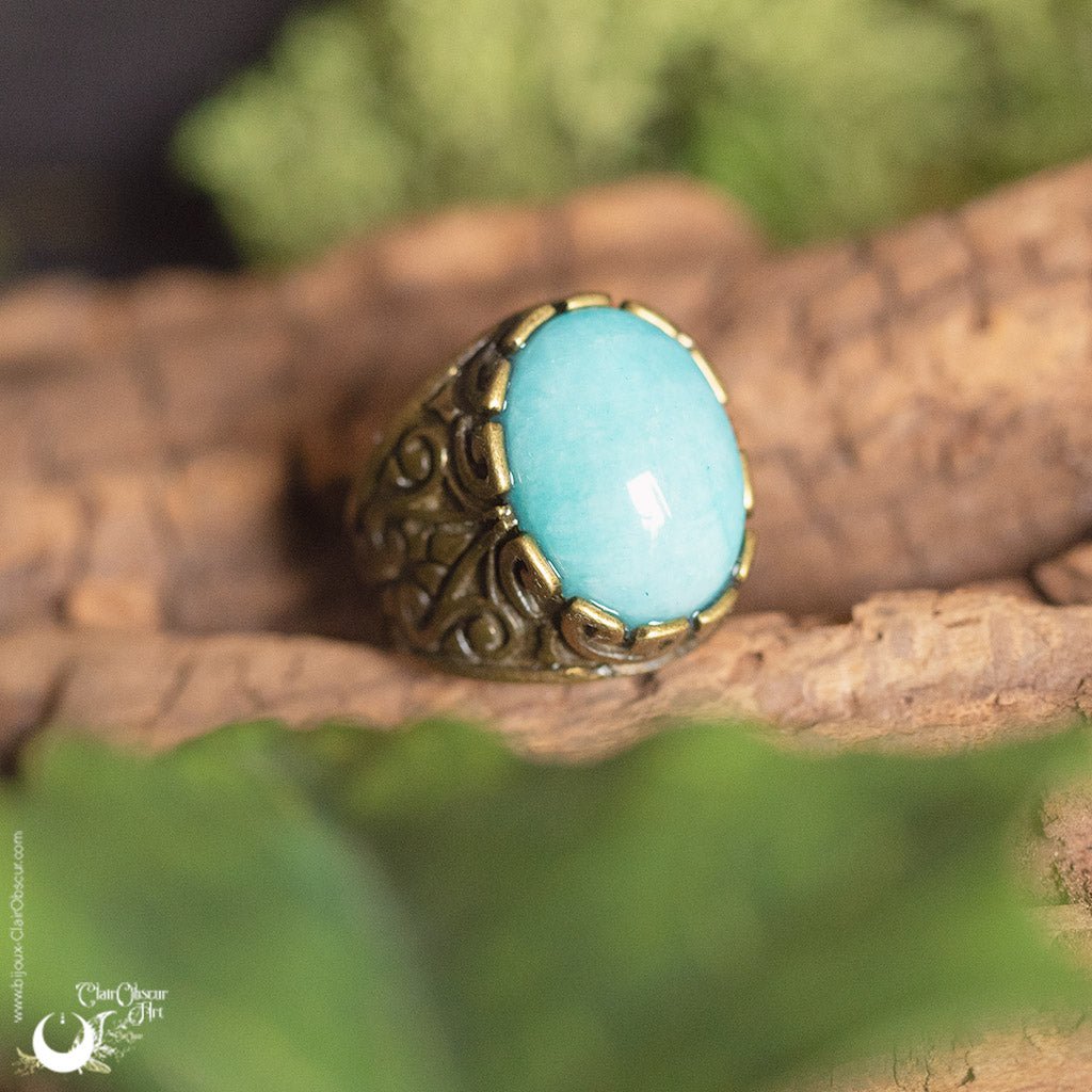 Bague mixte "Calypso" pierre au choix - Illustrations & Bijoux fantaisie ClairObscur Art