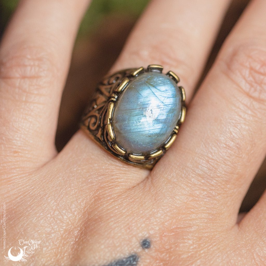 Bague mixte "Calypso" pierre au choix - Illustrations & Bijoux fantaisie ClairObscur Art