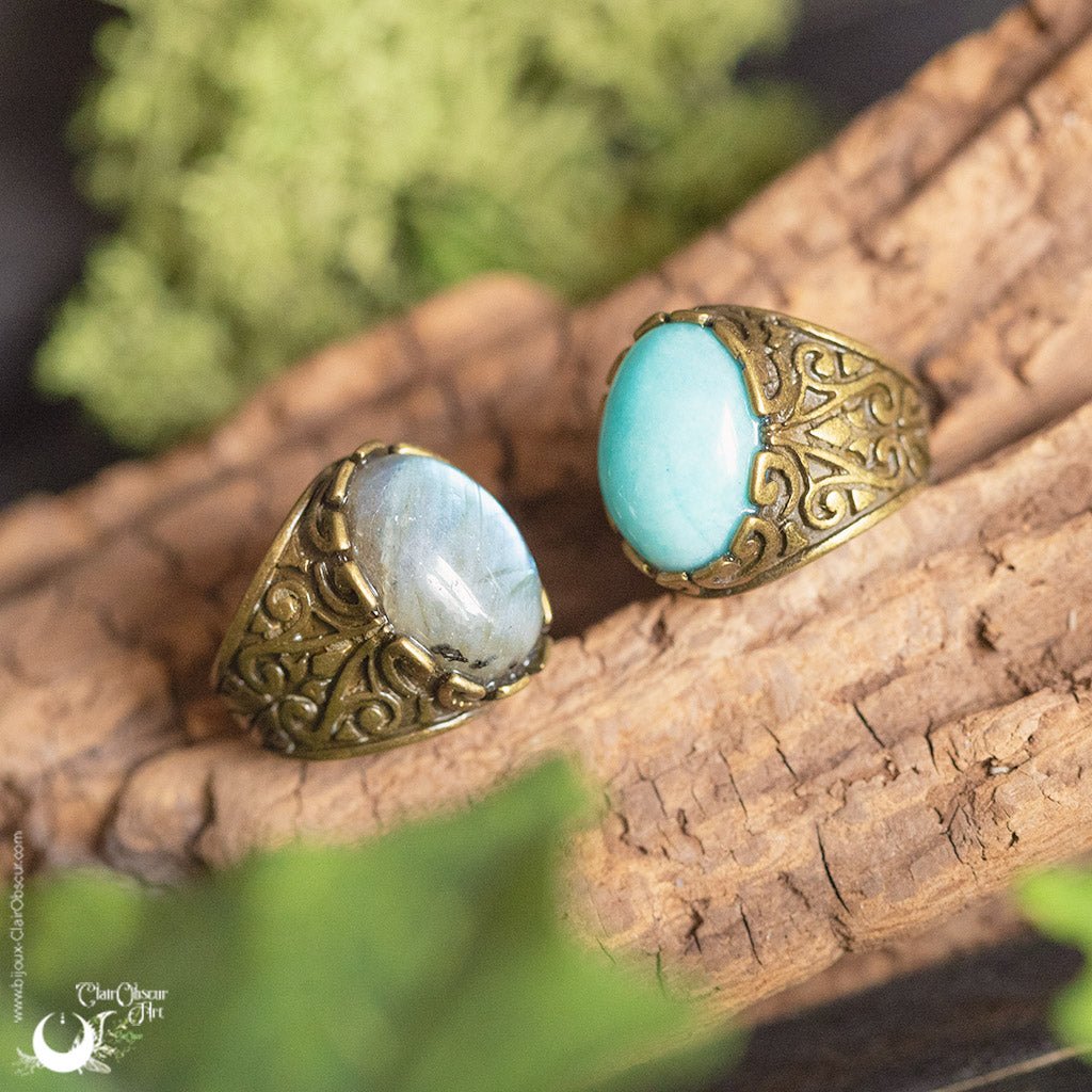 Bague mixte "Calypso" pierre au choix - Illustrations & Bijoux fantaisie ClairObscur Art
