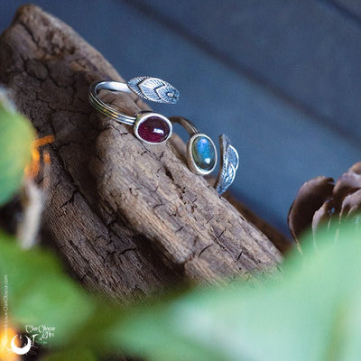 Bague "Plume" en Argent 925, pierre au choix - Illustrations & Bijoux fantaisie ClairObscur Art