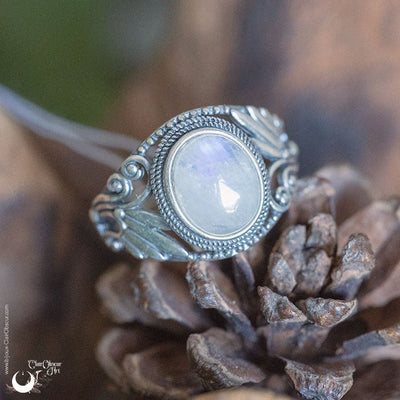 Bague "Swan" Pierre de Lune arc-en-ciel ajustable, en Argent 925