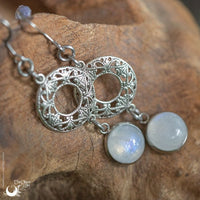 Boucles d'Oreilles "Calliope" Pierre de Lune arc - en - ciel - Illustrations & Bijoux fantaisie ClairObscur Art