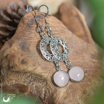 Boucles d'Oreilles "Calliope" Quartz rose - Illustrations & Bijoux fantaisie ClairObscur Art