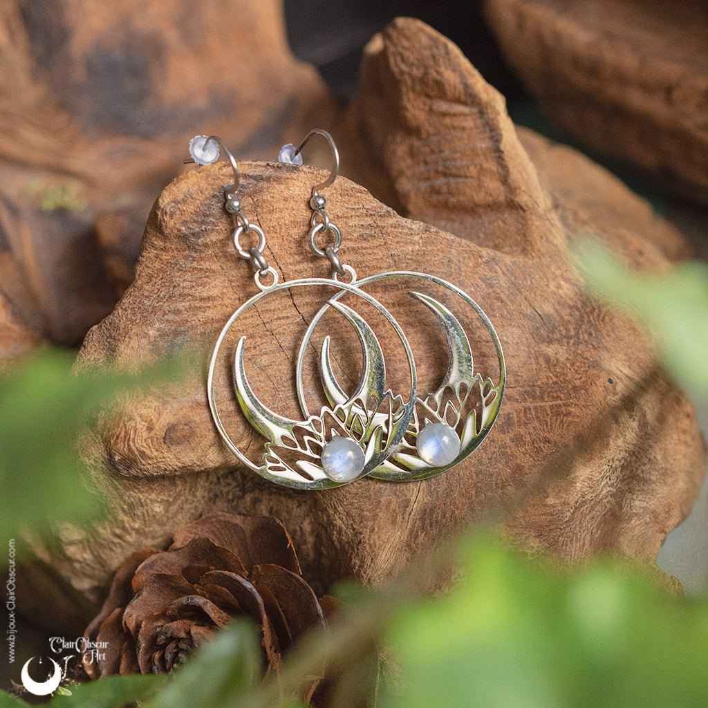Boucles d'Oreilles "Céleste" pierre au choix - Illustrations & Bijoux fantaisie ClairObscur Art