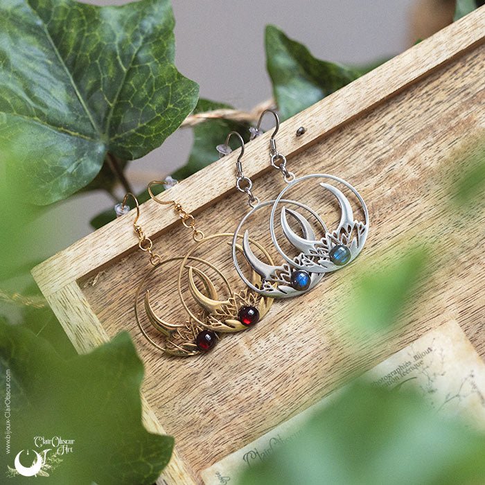 Boucles d'Oreilles "Céleste" pierre au choix - Illustrations & Bijoux fantaisie ClairObscur Art