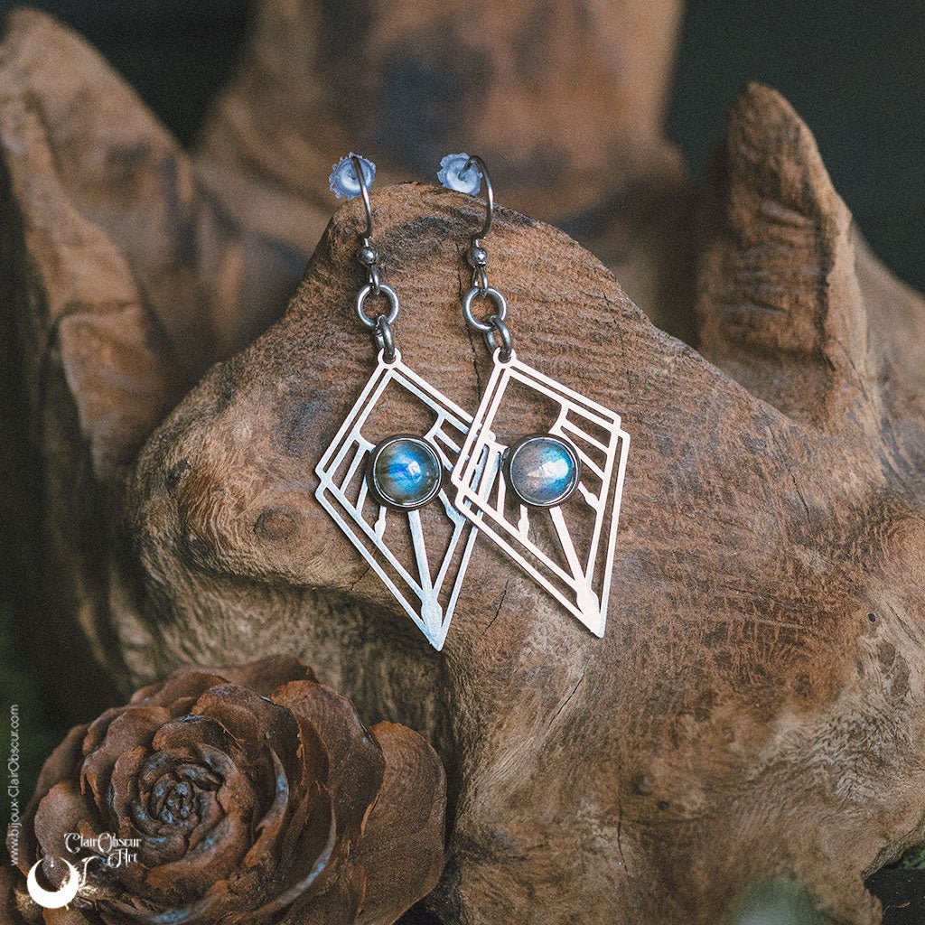 Boucles d'Oreilles "Dune" pierre au choix - Illustrations & Bijoux fantaisie ClairObscur Art