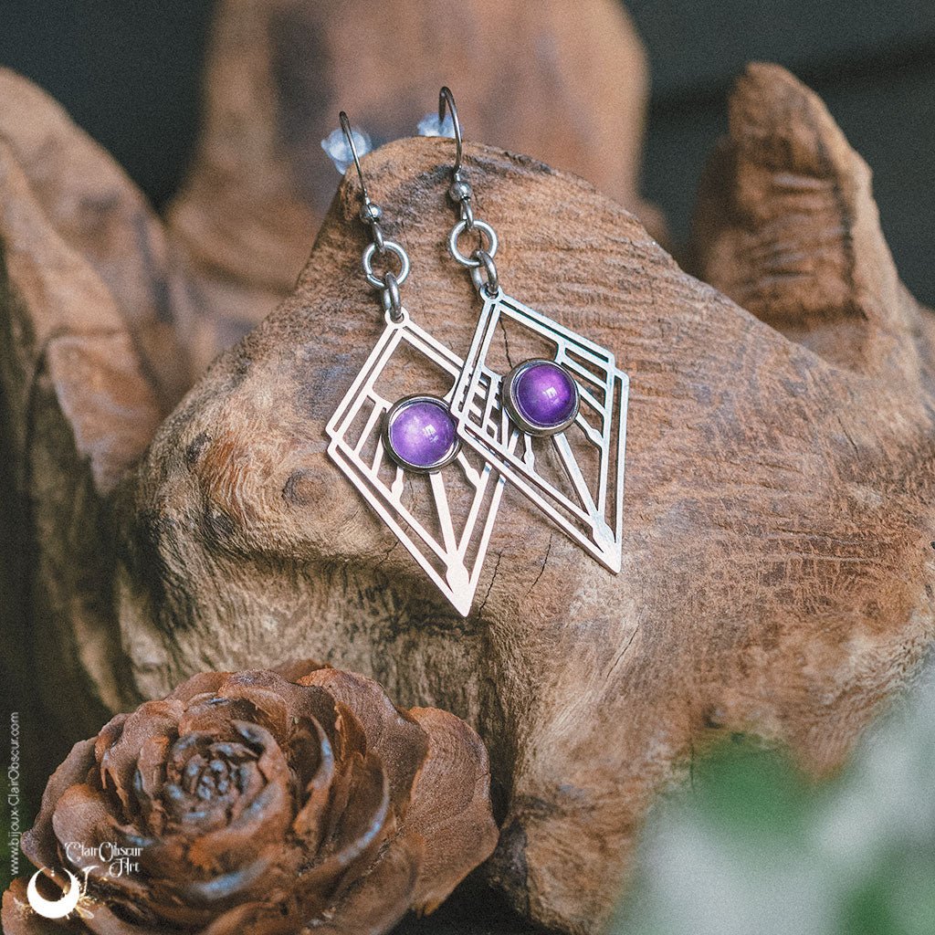 Boucles d'Oreilles "Dune" pierre au choix - Illustrations & Bijoux fantaisie ClairObscur Art