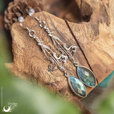 Boucles d'Oreilles "Elwen" Labradorite facettée - Pièce unique ! - Illustrations & Bijoux fantaisie ClairObscur Art