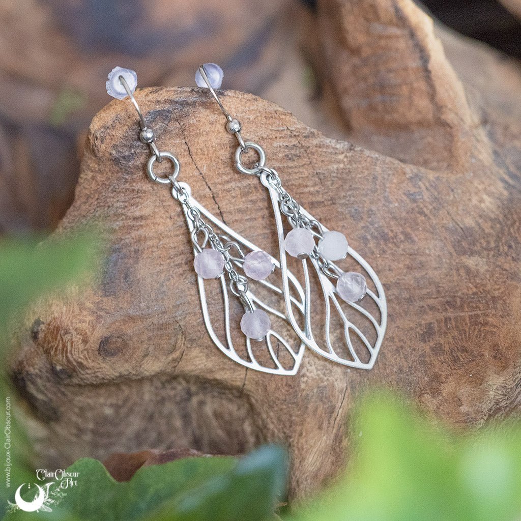 Boucles d'Oreilles "Faërie" pierre au choix - Illustrations & Bijoux fantaisie ClairObscur Art