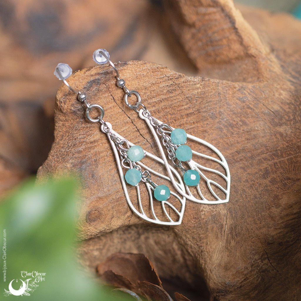 Boucles d'Oreilles "Faërie" pierre au choix - Illustrations & Bijoux fantaisie ClairObscur Art