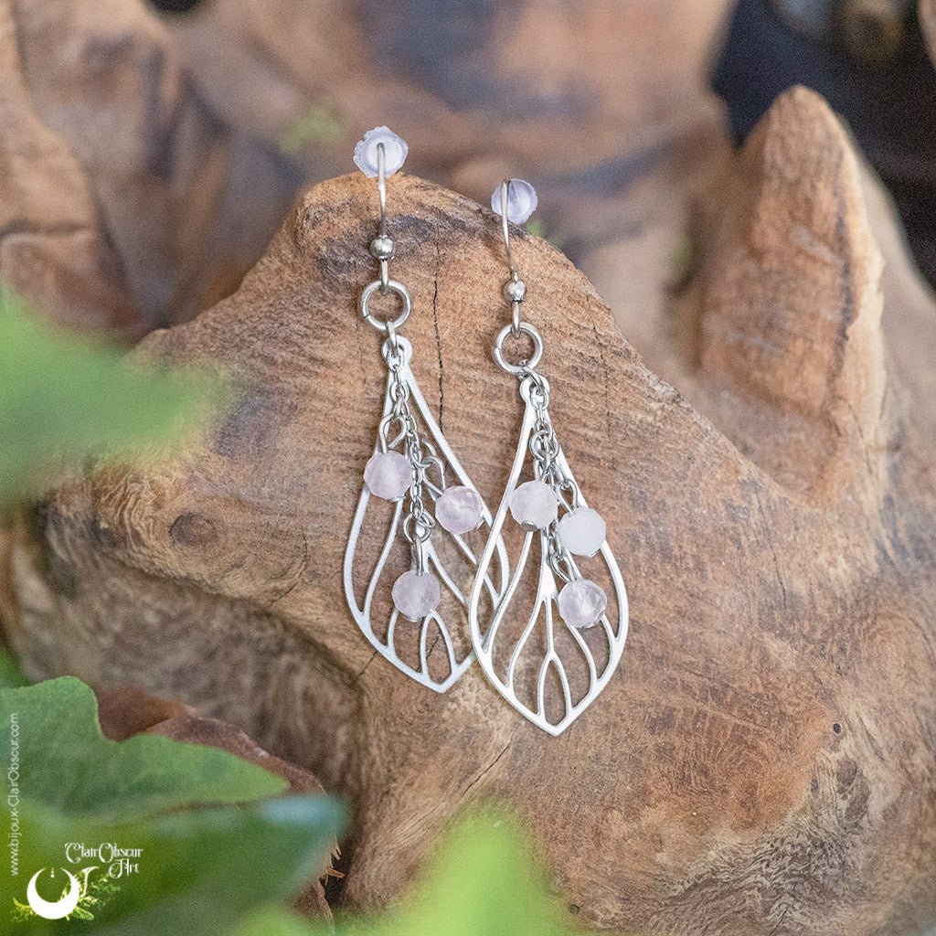 Boucles d'Oreilles "Faërie" pierre au choix - Illustrations & Bijoux fantaisie ClairObscur Art