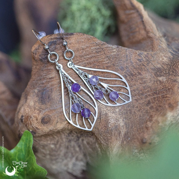 Boucles d'Oreilles "Faërie" pierre au choix - Illustrations & Bijoux fantaisie ClairObscur Art