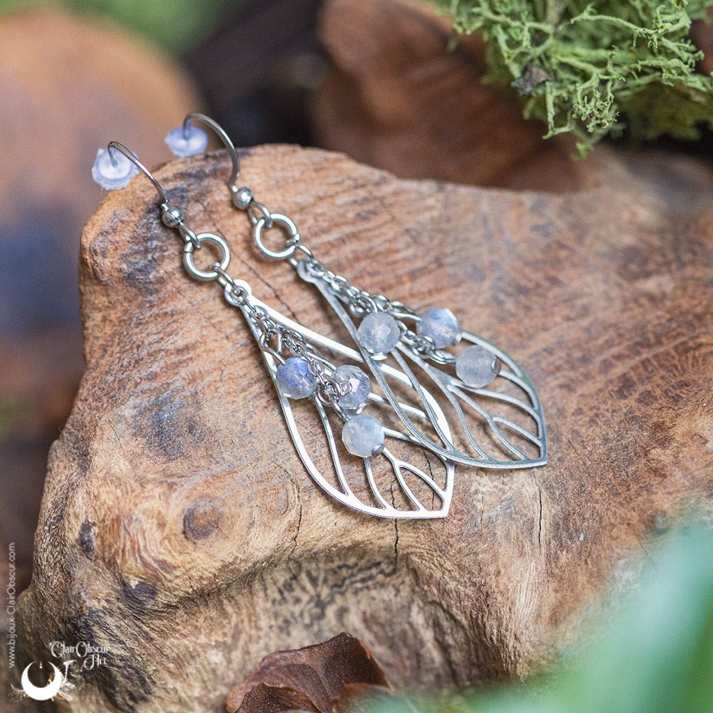 Boucles d'Oreilles "Faërie" pierre au choix - Illustrations & Bijoux fantaisie ClairObscur Art
