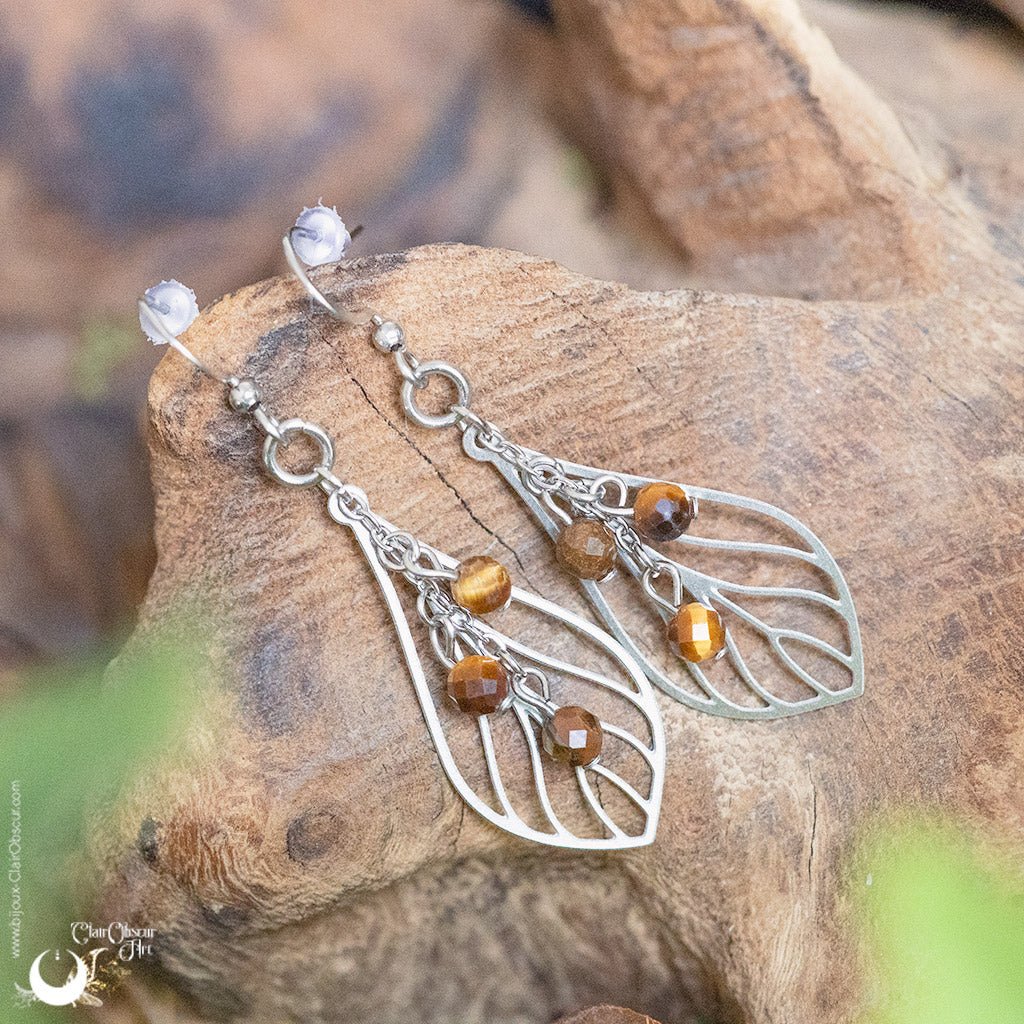 Boucles d'Oreilles "Faërie" pierre au choix - Illustrations & Bijoux fantaisie ClairObscur Art