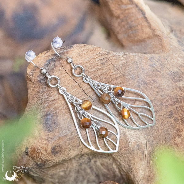 Boucles d'Oreilles "Faërie" pierre au choix - Illustrations & Bijoux fantaisie ClairObscur Art