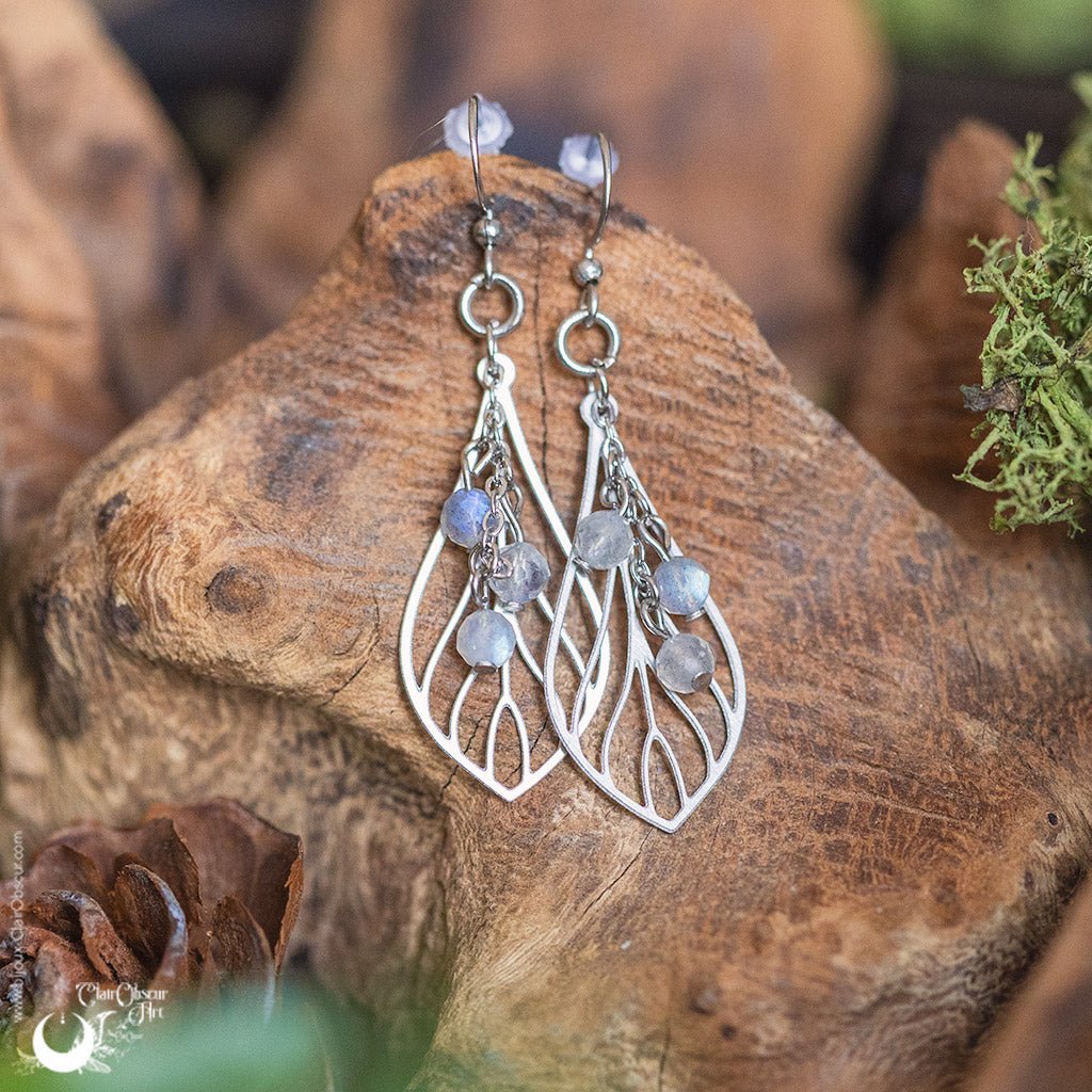 Boucles d'Oreilles "Faërie" pierre au choix - Illustrations & Bijoux fantaisie ClairObscur Art