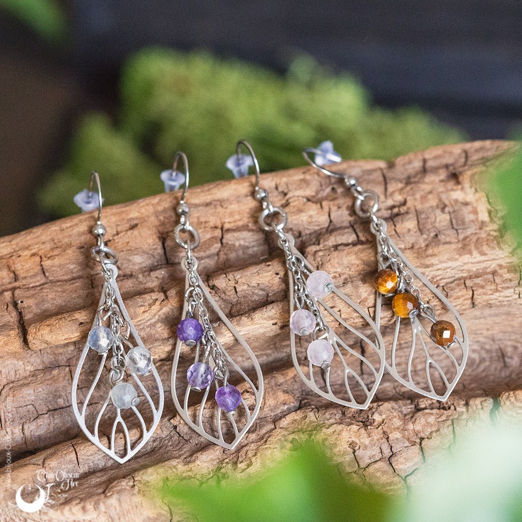 Boucles d'Oreilles "Faërie" pierre au choix - Illustrations & Bijoux fantaisie ClairObscur Art
