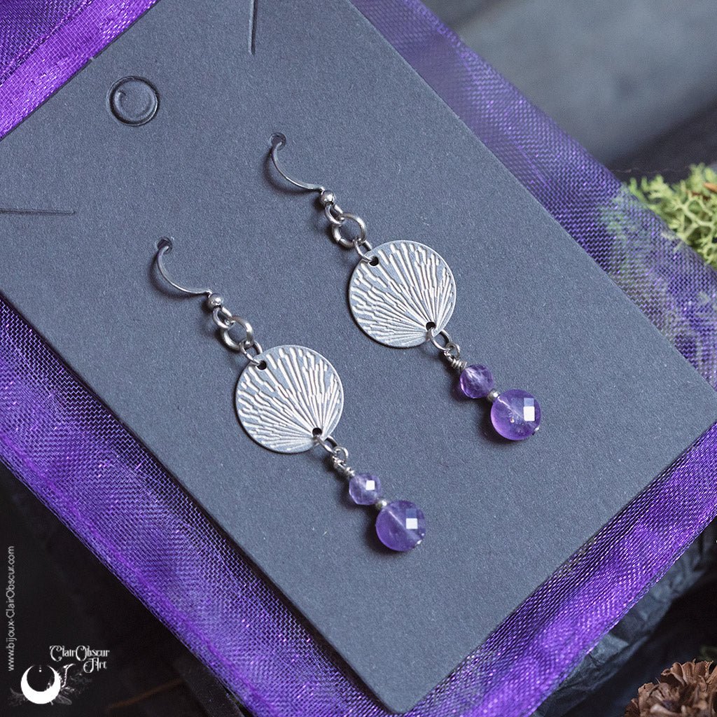 Boucles d'Oreilles Fantaisie Améthystes - Illustrations & Bijoux fantaisie ClairObscur Art