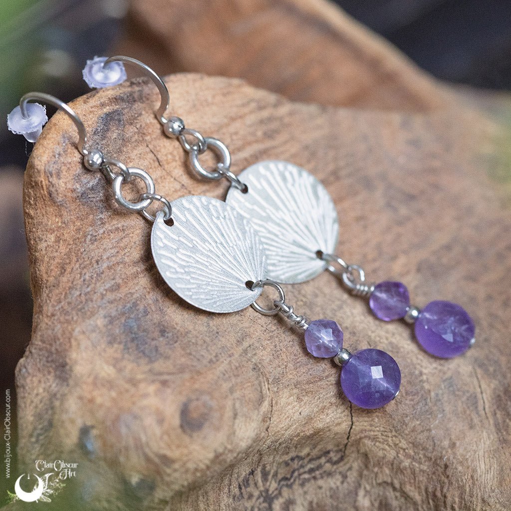 Boucles d'Oreilles Fantaisie Améthystes - Illustrations & Bijoux fantaisie ClairObscur Art