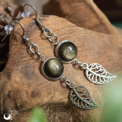 Boucles d'Oreilles Fantaisie Obsidienne dorée, breloque au choix - Illustrations & Bijoux fantaisie ClairObscur Art