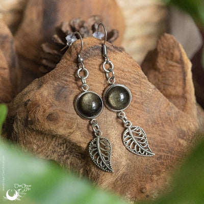 Boucles d'Oreilles Fantaisie Obsidienne dorée, breloque au choix - Illustrations & Bijoux fantaisie ClairObscur Art