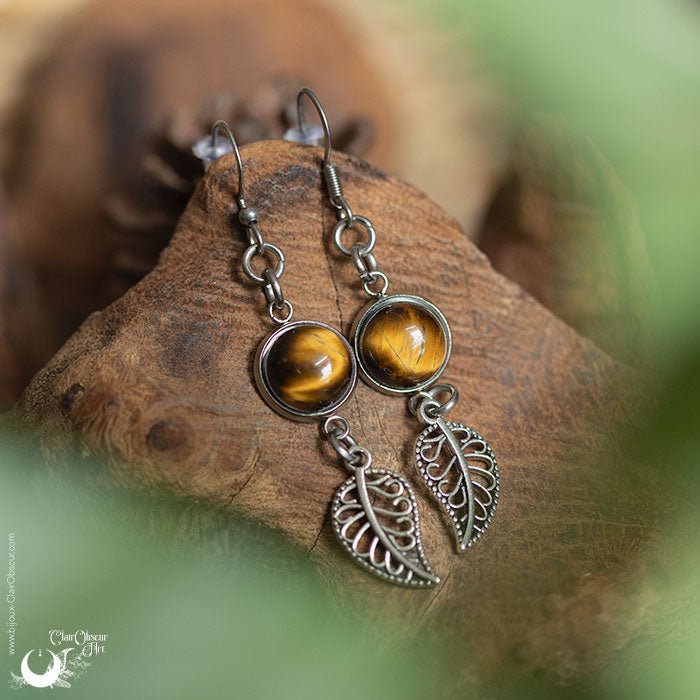 Boucles d'Oreilles Fantaisie Oeil de Tigre, breloque au choix - Illustrations & Bijoux fantaisie ClairObscur Art