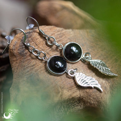 Boucles d'Oreilles Fantaisie Onyx, breloque au choix - Illustrations & Bijoux fantaisie ClairObscur Art
