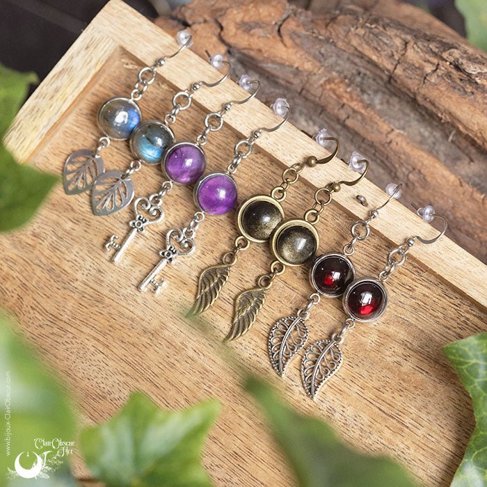 Boucles d'Oreilles Fantaisie, pierre au choix - Illustrations & Bijoux fantaisie ClairObscur Art