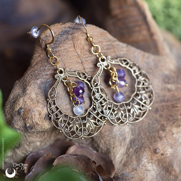 Boucles d'Oreilles "Lúmiel" Améthyste - Illustrations & Bijoux fantaisie ClairObscur Art