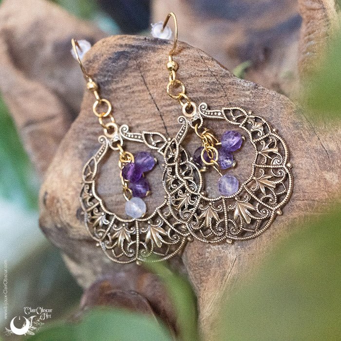 Boucles d'Oreilles "Lúmiel" Améthyste - Illustrations & Bijoux fantaisie ClairObscur Art