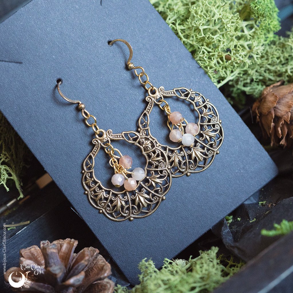 Boucles d'Oreilles "Lúmiel" pierre au choix - Illustrations & Bijoux fantaisie ClairObscur Art