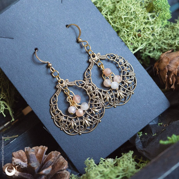 Boucles d'Oreilles "Lúmiel" pierre au choix - Illustrations & Bijoux fantaisie ClairObscur Art